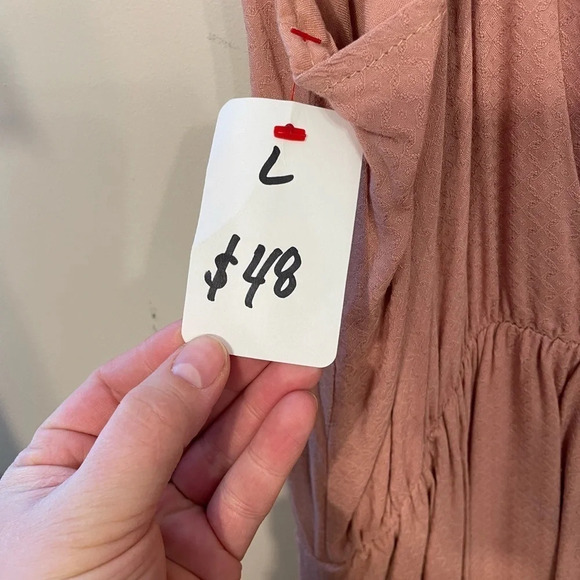 Honey Punch | Spaghetti Strap Flutter Sleeve Pink Dress Large Relaxed Drop Waist - Picture 5 of 8